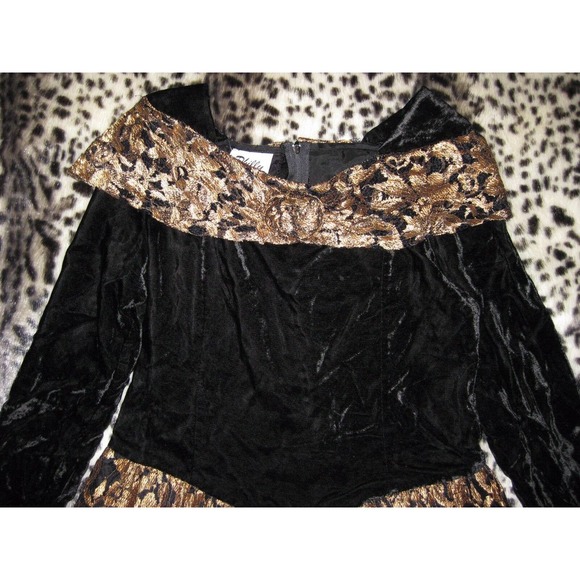 PHILLY CALIFORNIA 4 6 Black Gold Velvet 80s Dress - Picture 2 of 9